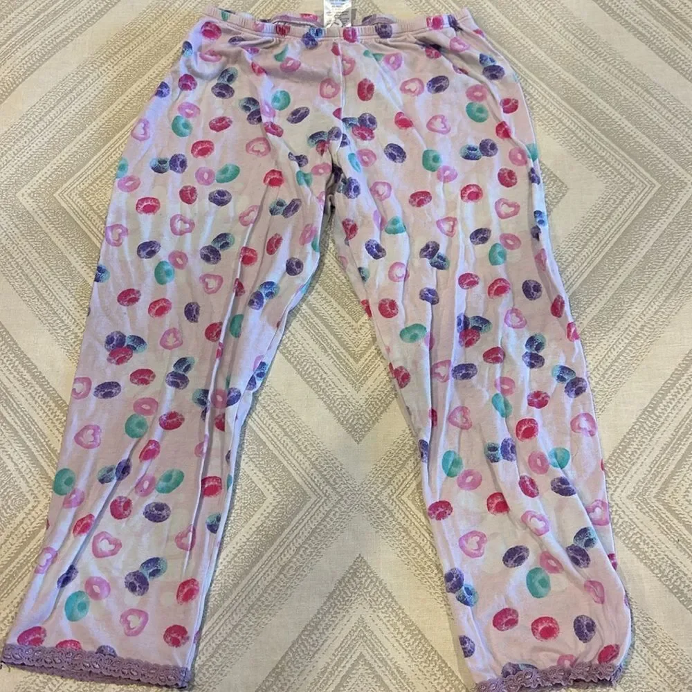Esme Girls Lavender with Lace Trim Fruit Loop Tank & Pants Pajama Set - Size 12